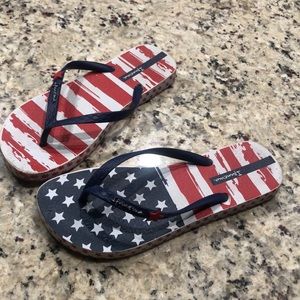 Ipanema Flip Flops. Size 6 Red, white and blue. Made in Brazil